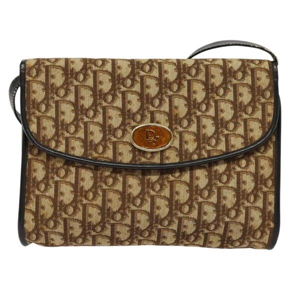 DIOR Trotter Canvas Shoulder Bag Brown Gold - Picture 2 of 12